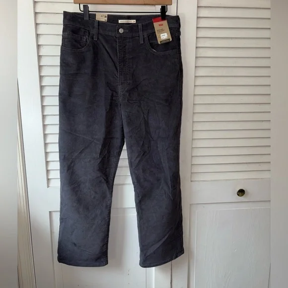 NWT Levi’s Ribcage Straight Ankle Corduroy Pants Gray Women’s Size 32 x 27 - Picture 2 of 6